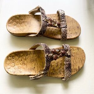 Vionic Snakeskin Leather Embellished Sandals Brown 5